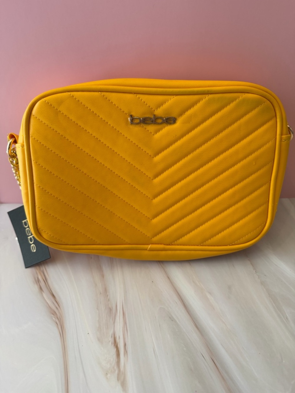 bebe Quilted Chevron Crossbody Bag - Yellow